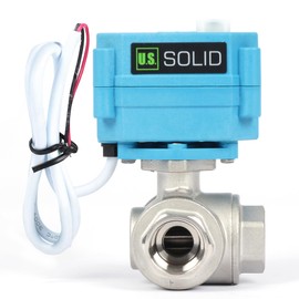 U.S. Solid 3-Way Motor Ball Valve, Stainless Steel Zone Valve, Ball Valve with Manual Function, Heavy Duty Versatile T-Type Water Stopcock, Standard Port (1/2 Inch, AC110-230V)