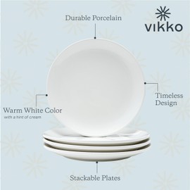Vikko Dinner Plate, Set of 6 White Plates, Ceramic Dinner Plates Set, Stackable 12 Inch Extra Large Dinner Plates for Every Day and Special Occasion, Restaurant Style, Dishwasher Safe, Microwave Safe