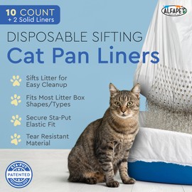 Alfapet Sifting Cat Litter Box Liners - Jumbo 10 Count, Tear-Resistant Cat Litter Bags, Waterproof Kitty Litter Liners, Fits Litterbox Pan Sizes X-Large, X-Giant, 37" x 18" 30 lb Capacity