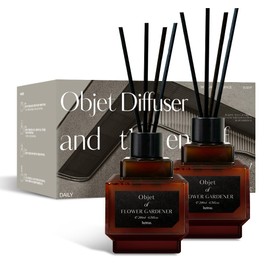 hetras Objet Diffuser Gift Set 6.7 fl.oz. 2 Pack | Hinoki Cypress Scent | Long-Lasting Scented Room Fresheners with 8 Reed Sticks for Home Fragrance Bedroom Bathroom Shelf Décor