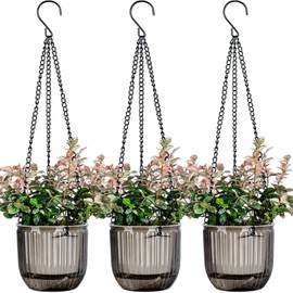 Josteve 4.5 Inch 3 Pcs Self Watering Hanging Planter Indoor Plant Hanging Pots Drainage Holes, Outdoor Small Hanging Planters Flower Pot Basket, Visible Water Level, Plant Hanger Home Decor, Gardening