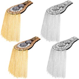 4 Pieces Blazer Shoulder Epaulets Punk Fringe Shoulder Badge Tassel Chain Metal Epaulet for Men and Women, Gold and Silver