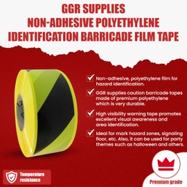GGR Supplies BRC-80 Non-Adhesive Polyethylene Identification Barricade Film Tape Ideal for Hazardous Areas & Safety Identification. 3 Inch X 1000 Ft. (1 Roll, Black/Yellow)