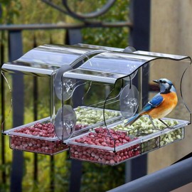 Seezengreen Window Bird Feeder for Outdoors with Flat-Tile Roof– Clear Acrylic with Strong Suction Cups (Style 2)