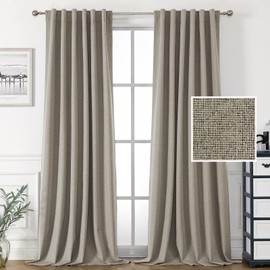 H.VERSAILTEX 100% Blackout Linen Look Curtains for Bedroom 96 inch Light Blocking Drapes with Double Face Linen Back Tab Loop Pocket Textured Burlap Curtains for Living Room 2 Panels, Heather Taupe