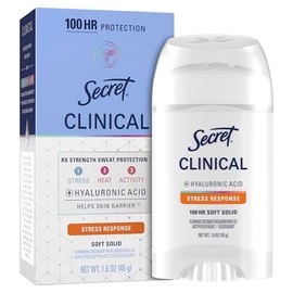 Secret Clinical Strength Antiperspirant Deodorant for Women, Stress Response, 3X Stress Protection, 72hr Sweat & Odor Protection, PH Balancing Minerals, Soft Solid, 1.6 oz