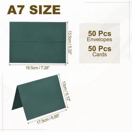 PATIKIL 50 Pack Dark Green 5x7 Blank Cards and Envelopes, Self Sealing A7 Envelopes, Folding Cardboard Small Congratulation Cards, Wedding Greetings, Birthday Invitations, Mail