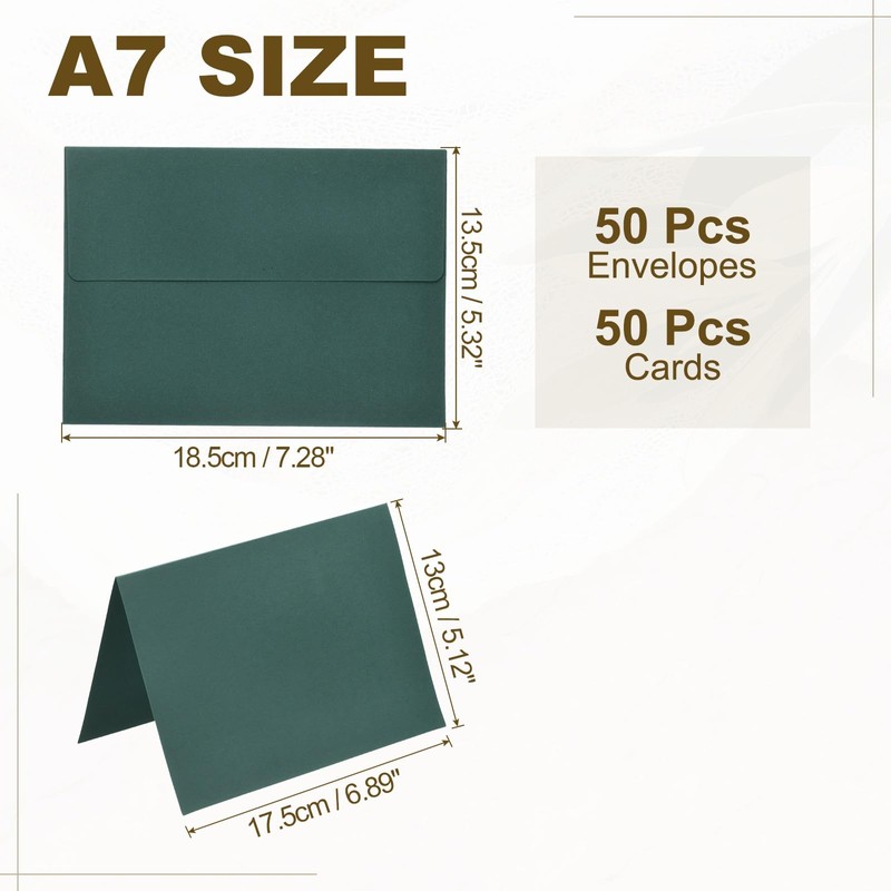 PATIKIL 50 Pack Dark Green 5x7 Blank Cards and Envelopes,