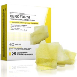 EVERLIT Xeroform Petrolatum Dressing | Sterile, Non-Adherent Occlusive Fine Mesh Gauze Pad | Non-Toxic, Gentle Patch for Burns, Laceration, Surgical Incisions & Skin Grafts (4" x 4" | Pack of 25)