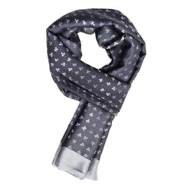 WANYING Men Silk Scarf from Artificial Silk Double Layers Long Thin Scarf Easy Chic Elegant Gentleman for Autumn Spring - Cloverleaf Pattern Dark Grey