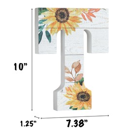COLLECTIVE HOME - 10" Wood Lettes for Wall Decor, Sunflower Tabletop Alphabet Decoration, DIY Farmhouse Decor, Rustic Freestanding Monogram Block (T)