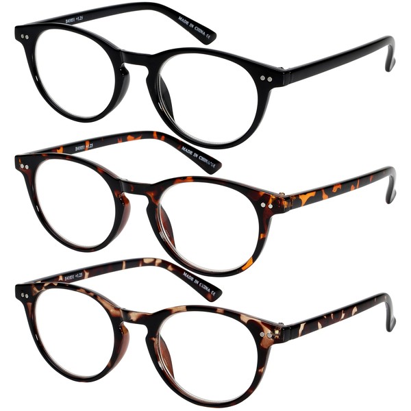 Edge I-Wear Pack 3 Assorted Colors P3 Style Retro Round Readers for Men Women E41031-AST-1.25