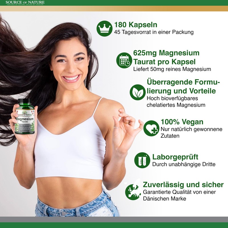 Source of Nature® Magnesium Taurate 625 mg 180 Capsules 45