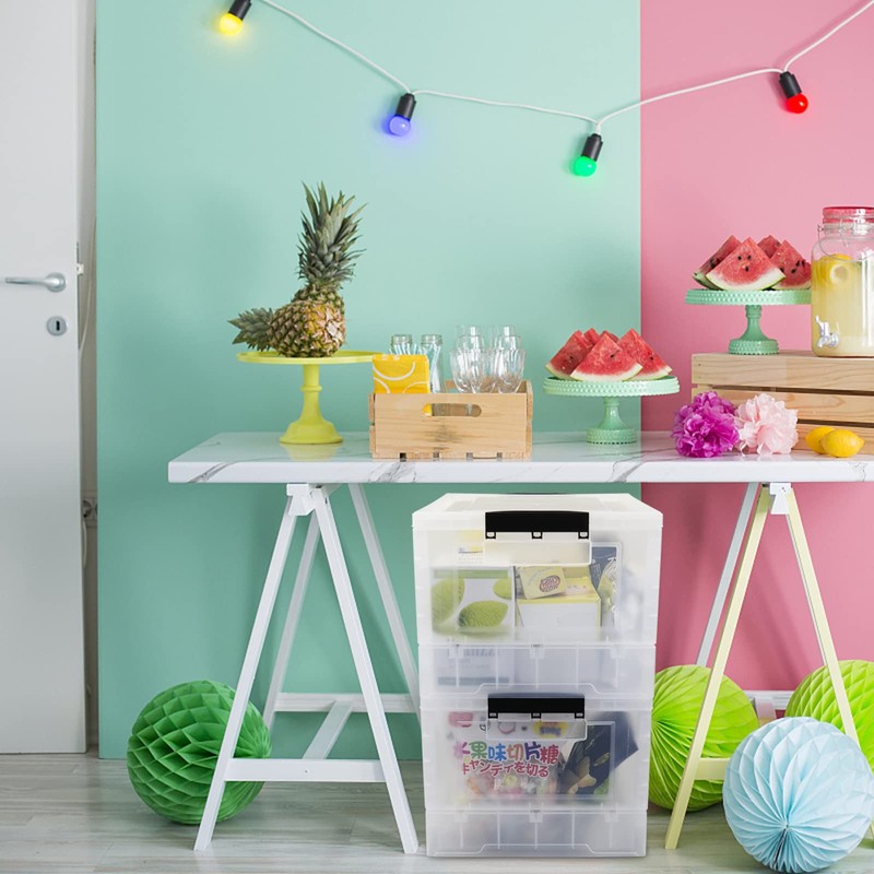 Qsbon Qskely 30 L Clear Plastic Collapsible Storage Crate, Folding