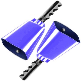 2 pack 10 in. steel cowbell/Noise makers with handles. Cheering Bell sporting, football games, events. Large solid school hand bells. Cowbells. Percussion Musical Instrument. Cow Bell Alarm (Blue)