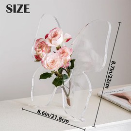 FOWSEEK Butterfly Flower Vase - Clear Acrylic Vases for Flowers, Modern Single Rose Vase Home Decor, Unique Decorative Vases for Desktops Bookshelf Bedroom Wedding Housewarming Gifts