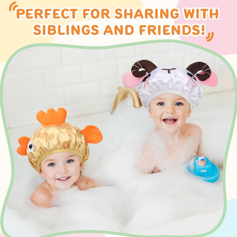 kilofly 4pc Waterproof Reusable Bath Hat Kids Fun Cartoon Animal