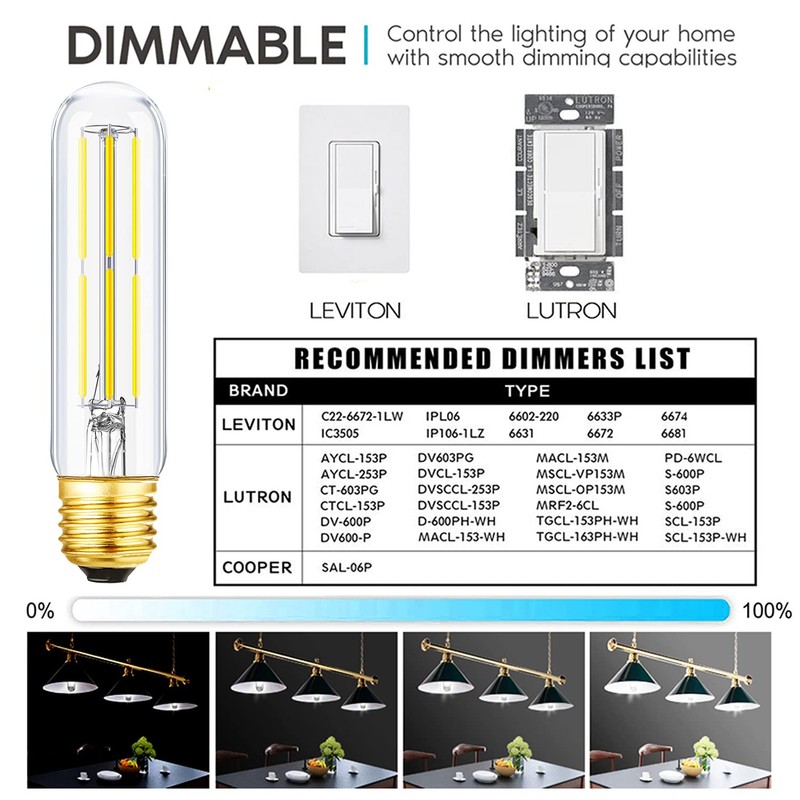 E26 Tubular Light Bulb 6W,Dimmable Led Tube Bulbs,Cool White 5000K,60