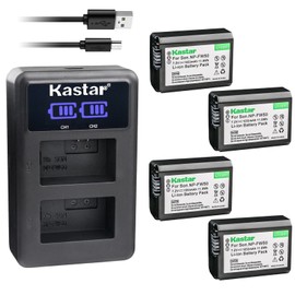 Kastar 4-Pack NP-FW50 Battery and LED2 USB Charger Compatible with Sony ILCE-QX1L, NEX-3, NEX-3N, NEX-5, NEX-5N, NEX-5R, NEX-5T, NEX-6, NEX-7, NEX-C3, NEX-C5, NEX-F3 Camera