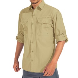 linlon Mens Safari Shirts Long Sleeve UV Protection Hiking Fishing UPF 50+ Quick Dry Cooling Camping Travel Shirts #5066-Mud-S