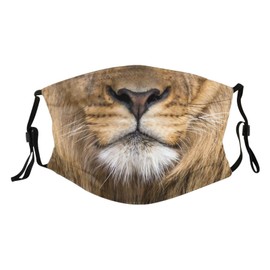ENBBHZU Cool Lion Face Mask with 2 Filters, Animal Lion Mouth Face Masks Washable Reusable Balaclava for Men Women