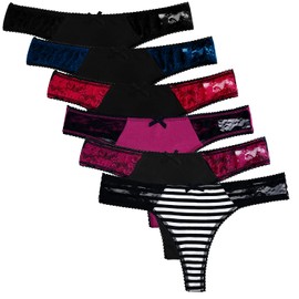 ADOVAKKER Tanga de algodón sexy con espalda en T para mujer, paquete de 6 unidades, multicolor, Tangas-surtido F-6pcs, XL