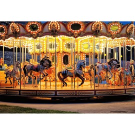 YongFoto 3x2m Vinyl Photo Backdrop Carousel Playground Merry go Round Fun Fair Carnival Colorful Horse Figures Photography Background Portrait Photo Shoot Studio Props