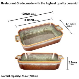 jinsongdafa Rectangular 8 x 6 Casserole Dish, 23.7 oz Ceramic Au gratin Baking Dish with Handles Set of 2, or for mixing, salad, pasta plate, Best gift for those who love baking, Microwave, Oven safe