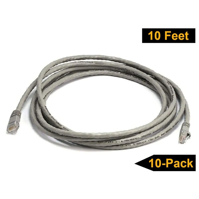 iMBAPrice 1' Cat5e Network Ethernet Patch Cable, 10 Pack, Gray