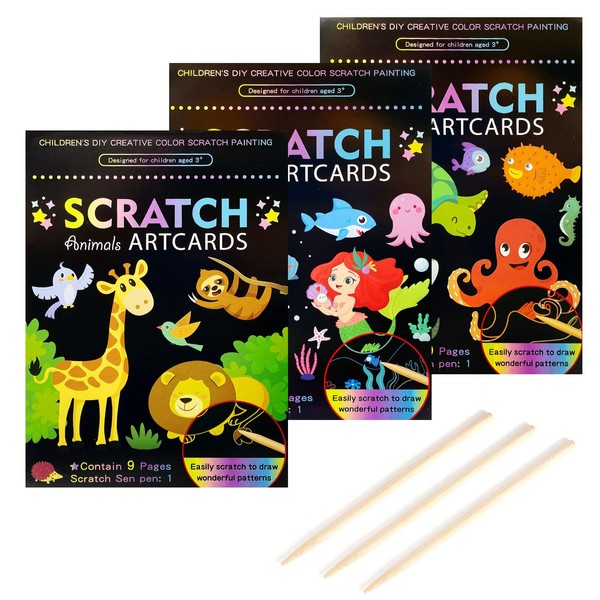 3Set Scratch Paper Art for Kids, Colorful Magic Drawing Book