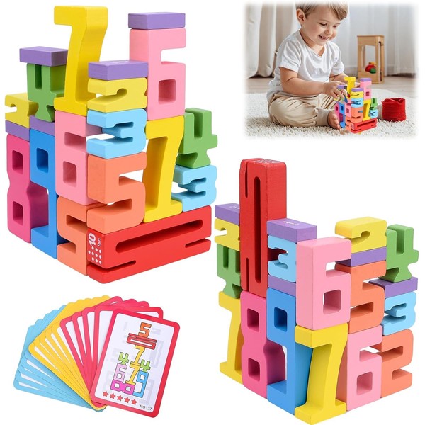 Grillix Number Blocks, Wooden Number Building Blocks mit 20 digitalen