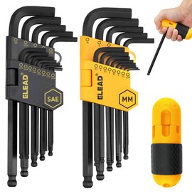 ELEAD Allen Wrench Hex Key Set: Premium 27pcs Durable Hex Key Set with Grip Handle, Long and Short Arm with Ball End, Metric & SAE Size Allen Key Set, Organized Storage