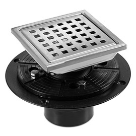 6 Inch Square Shower Floor Drain, Stainless Steel Flange with Removable Grid Cover Hair Strainer, Brushed Nickel