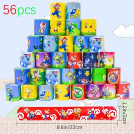 VIEKIER 106 Pcs Bros Slap Bracelet Wristbands Snap Bracelet With 56 Pcs Bros Slap Bracelet 50 Pcs cartoon Bros Stickers for Adult