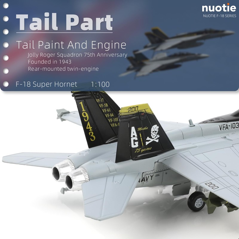 NUOTIE 1/100 F/A-18 Super Hornet Diecast Metal Fighter Jet Model