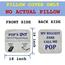 Pop Gifts Dad Grandpa Gifts, 2-Pocket 2-Sided Pop Pillow Covers 18x18 Inch and Pop Ever Engraved Spoon, Fathers Day Birthday Christmas Stocking Stuffers Thanksgiving Day Gifts