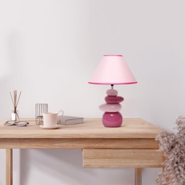 Simple Designs LT1140-PNK Pretty in Pink Stacked Ceramic Stone Table Lamp with Matching Empire Shade for Living Room, Bedroom, Office, Entryway, Hallway, Pink