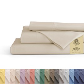 Linen Home 100% Cotton Percale Sheets Queen Size, Ivory, Deep Pocket, 4 Pieces Sheet Set...