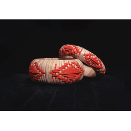Pure Hands Veracious Flame - Basketry Art Inspired Orange Colored Rhombus Designed Rattan Bangle Bracelets for Women