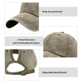 ZEXIAN 3 Pack Womens Vintage Washed Distressed Baseball-Cap with Ponytail Hole Sport Golf Hat (Black+Khaki+Green)