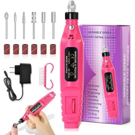 Drill para Uñas Profesional, Limas para Uñas Electrica con 6 Brocas Especializadas, Esmeril para Uñas Portátil Carga USB, Pulidora para Manicura Casera y Salón de Belleza (Rosa)