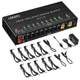 LEKATO LEKATO Guitar Pedal Power Supply, True Isolated Pedal Power Supply with 10 Ports, USB Port, Short Circuit Protection, Guitar Pedal Power DC Output 9V 12V 18V for Effect Pedal