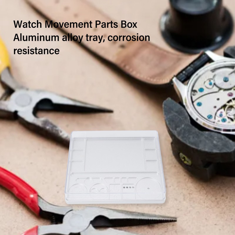 Watch Movement Repair Box Aluminum Alloy Storage Tray with Acrylic
