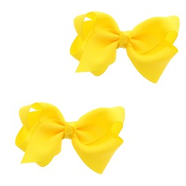 3 Inch Grosgrain Bow for Little Girls- Set of 2 (Sunshine Yellow)