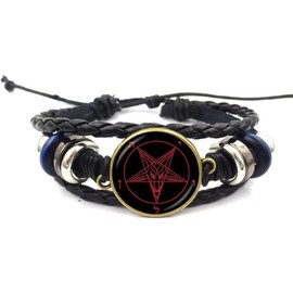 EENSYWEENSY Satan Pentagram Bracelet, Baphomet Vintage Demon Wristband, Gifts for Satanism