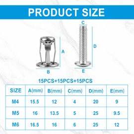 Pack of 45 Cavity Dowels Set M4/M5/M6 Cavity Dowels Metal with Screws, Metal Anchor Expansion Nuts Expansion Dowels for Thin Walls, Hollow Doors and Iron Sheet (M4+M5+M6)