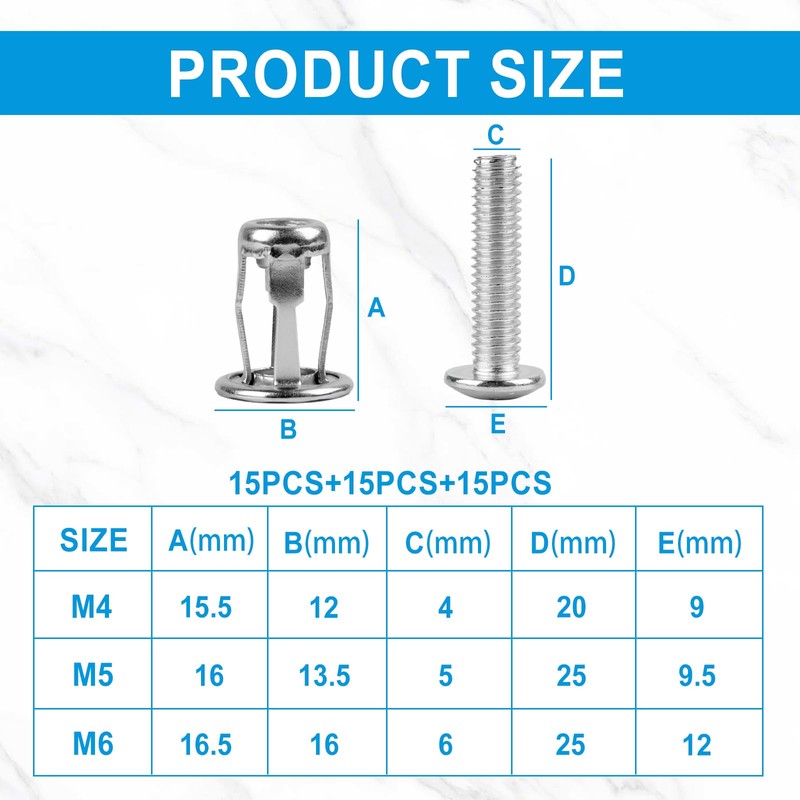 Pack of 45 Cavity Dowels Set M4/M5/M6 Cavity Dowels Metal