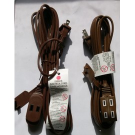 2 Pack Powtech UL Listed Electric Cable 3 Outlet Cord 2 Prong Household Extension Cord (15 feet, Brown)