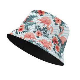 Fishing Hat Fashionable Summer Hat Reversible Design Pink Bird Fashionable Summer Bucket Hat Fishing Hat for Men and Women, Tropical Flamingo, M