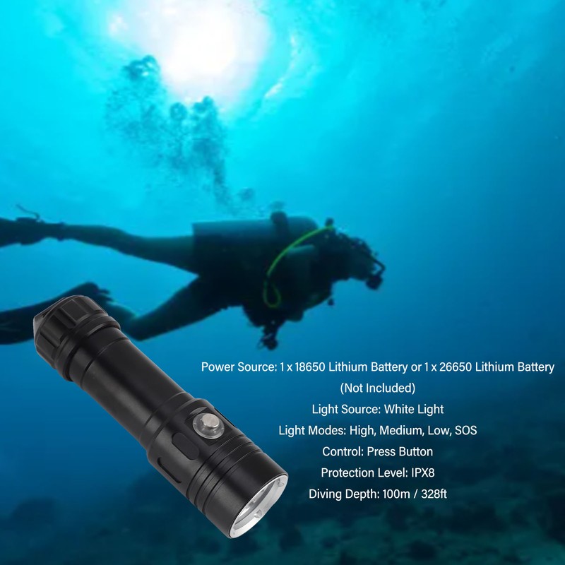 Scuba Diving Flashlight 1000LM IPX8 Waterproof Dive Light Underwater 328ft